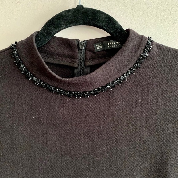 Zara High Neck Black Dress With Beaded Details M - Picture 2 of 6